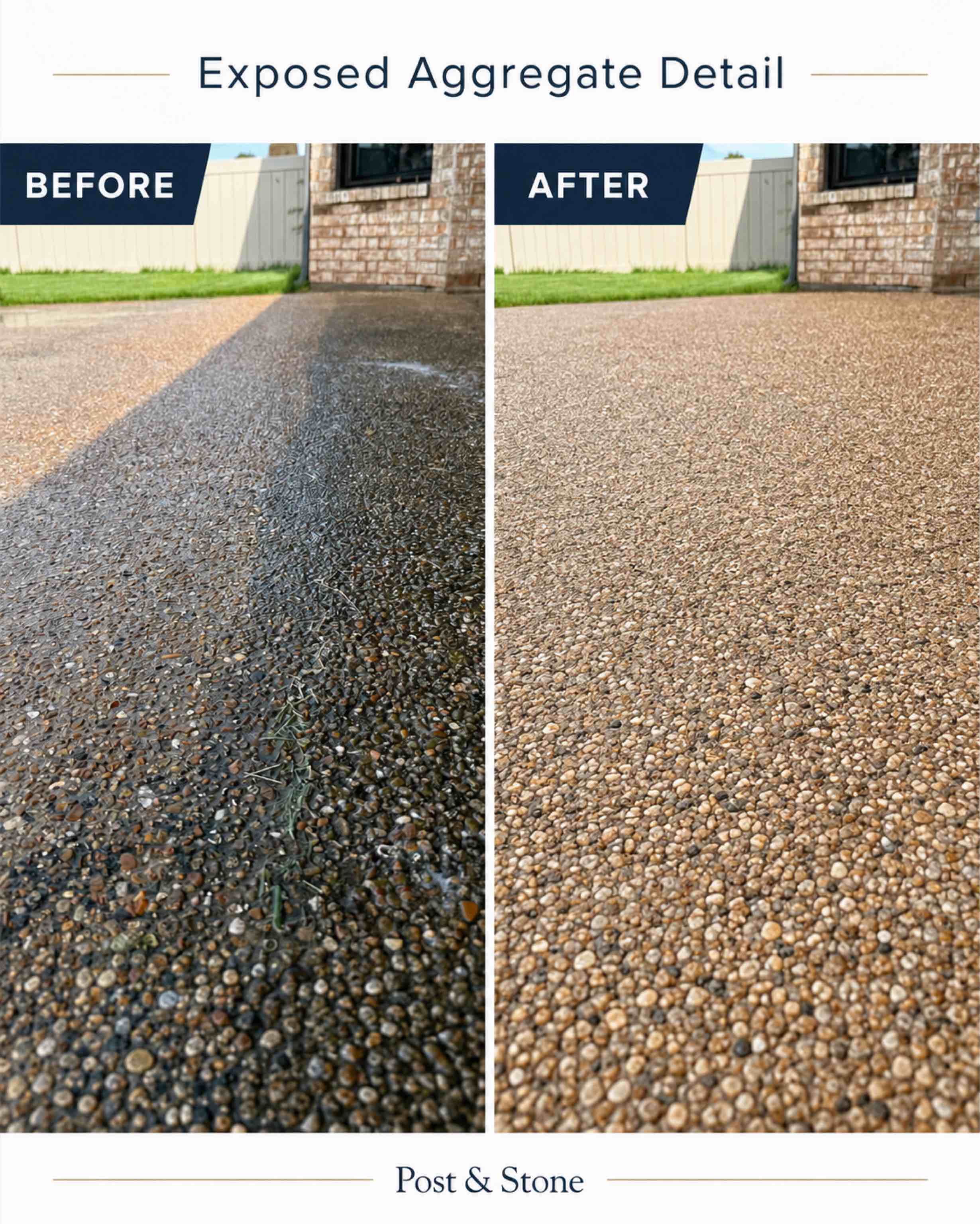 Post & Stone — Exposed aggregate, restored (before and after)