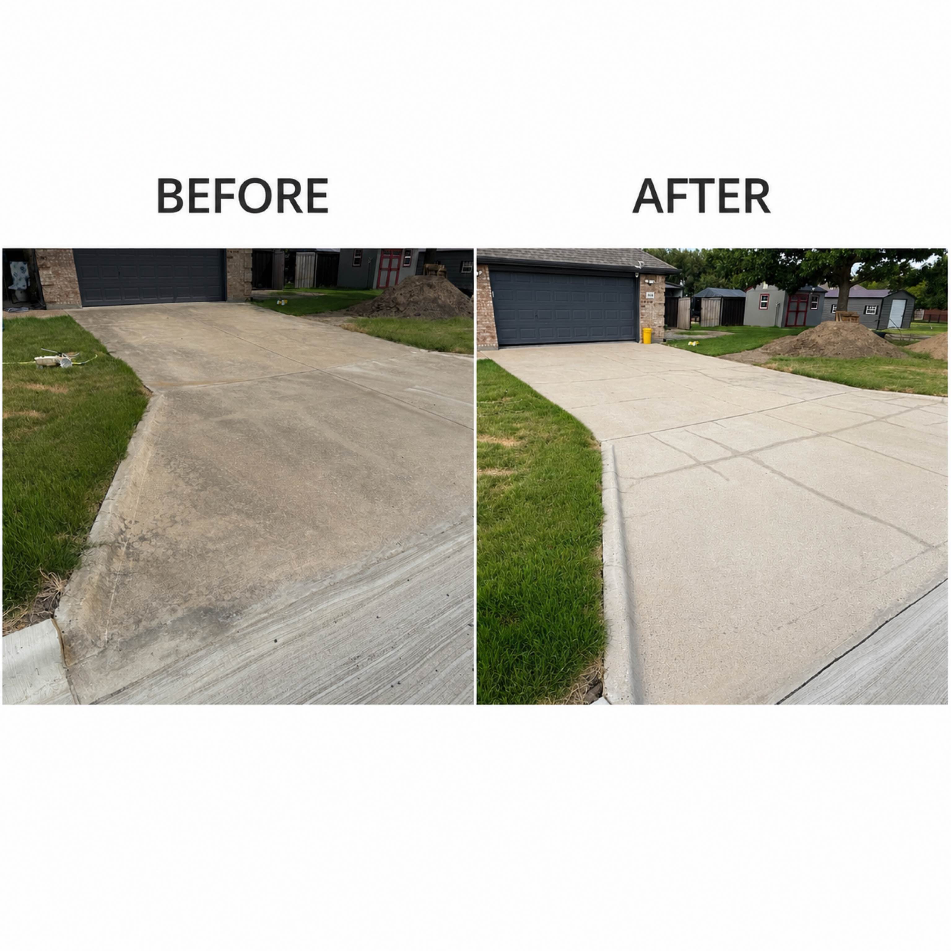 Post & Stone — Concrete driveway cleaning (before and after)
